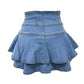 Sexy Denim Tierred Skirt Women Summer Casual High Waist A-line Buttons Beach Holiday Street Wash Blue Jeans Bottom