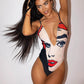 Doodle Print Bodysuit Women Beach Vacation Deep v-Neck Sleeveless Tight Stretch Wild Hipster Midnight Club Body Tops