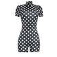 Polka Dot Print Playsuit Women Turtleneck Backless Skinny Short Sleeve Peach Butt Sexy Midnight Street Hottie Outfit