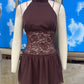 Women Mini Dress Sleeveless Halter Dress Backless Lace Patchwork Summer Party Club Dress Vacation Beachwear
