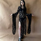 Women Halloween Floral Lace Sheer See Through Long Dress V Neck Flare Long Sleeve High Split Bodycon A-line Dresses