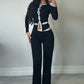 Casual Patchwork 2 Piece Set Women Single-Breasted Cardigan Full Sleeve Tops+Straight Pants Street Fashion Simple Set