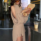 Sexy Off-Shoulder Hollow Dress Women Fashion Turtleneck Ruched Full Sleeve Irregular Hem Elegant Party Club Outfits