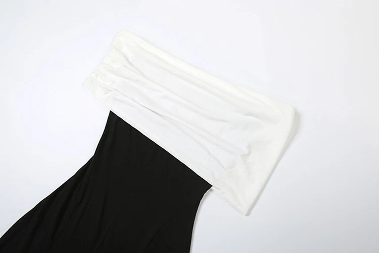 Slanted Collar Dress Women Classic Patchwork Elegant Ruched Skinny Chic Summer Birthday Party Banquet Simple Vestidos