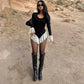 Sexy Rompers Playsuits Woman Clothes Lace Trim Long Sleeve Short Jumpsuit Sexy Black One Pieces Outfits