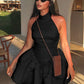 Halter Backless Bubble Short Dresses Elegant White Black Summer Dress Woman Clothing 2025
