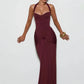 Women Halter Backless Sexy Maxi Dress Elegant Sleeveless Ruched Waist Draped Bodycon Club Party Evening Cocktail Dress