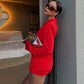 Deep V Neck Long Sleeve Wrap Mini Dress Woman Clothing Sexy Red Autumn Dresses 2026