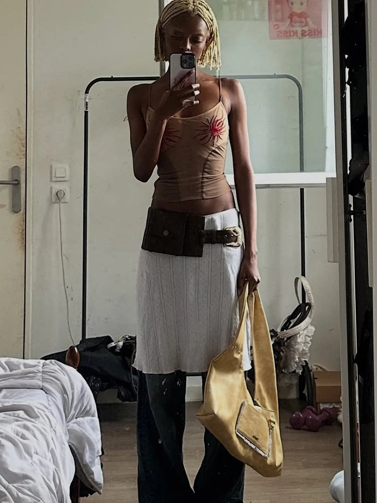 Sun Print Sexy Women Camisole Y2K Summer Fashion Low-Neck Coquette Midnight Party Club Wild Basic Street Slim Tees