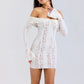 Off-shoulder Lace Sexy Mini Dress For Women White Strapless Long Sleeve Backless Bodycon Club Party Sexy Dress Elegant