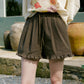 Women's Sweet Ruffle Hem Shorts with Elastic Drawstring Waist, Soft Solid Loose Wide Leg Culotte Shorts for Summer
