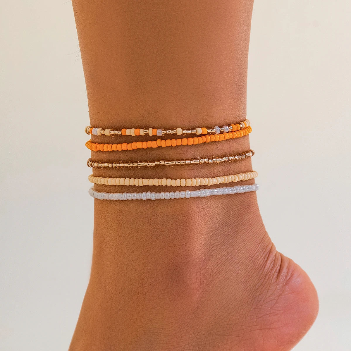 Boho Colorful Seed Beads Anklet Set for Women Summer Beach Simple Elastic Chain Bracelet Barefoot Ankle on Leg Jewelry