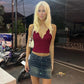 Lace Trim Deep V Halter Crop Tops White Sexy Tanks & Camis Fashion Clothes Going Out Top Women Club Wear