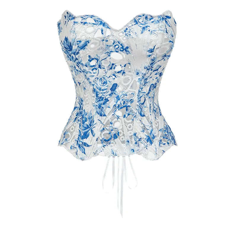 Hollow Out Corset Tops Irregular Hem Fishbone Underbust Top Slim Bandage Shapewear Bustier Costumes Evening Party Corset