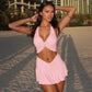 Sexy Two Piece Set for Woman Twisted Ruffled Crop Top and Mini Skirt Summer Beach Vacation Outfit