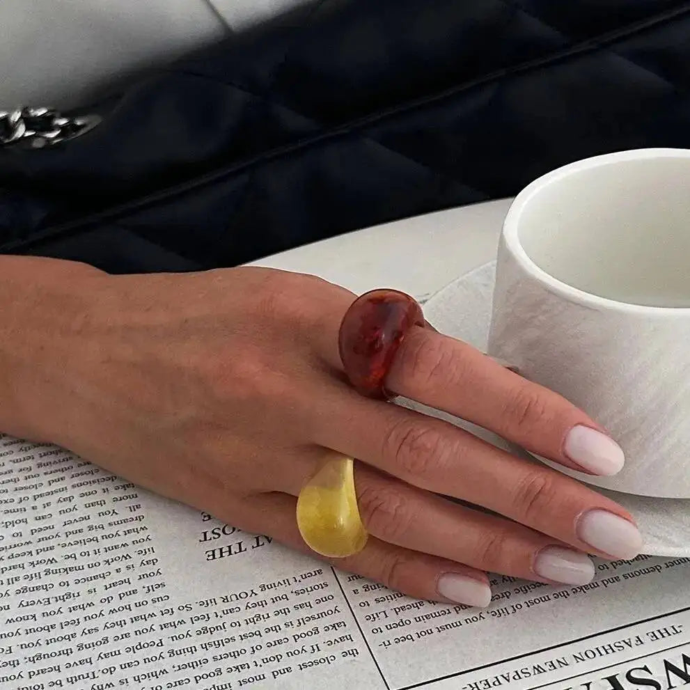 Y2K Bohemian Thick Resin Wide Finger Rings for Women 2026 New Fashion Simple Smooth Charm Ring Party Banquet Jewelry Gift