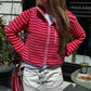 Winter Warm Fleece Jacket Y2K Stylish Striped Zip Up Stand Collar Lapel Neck Long Sleeve Coat Casual Outerwear
