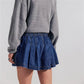 Women Y2K Retro Pleated Denim Shorts High Waist Elastic Waist Wide Leg Casual Shorts with Drawstring Pockets Streetwear