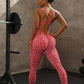 Cross Knot Bandage Design Yoga Jumpsuit Woman Leopard Print Low-Neck Sleeveless Skinny Wrap Hip Sporty Style Overalls
