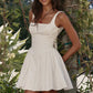 Elegant Backless Bow Mini Dress For Women 2023 Autumn New Square Collar Sleeveless Ruffles Sexy Dress Vintage Fashion