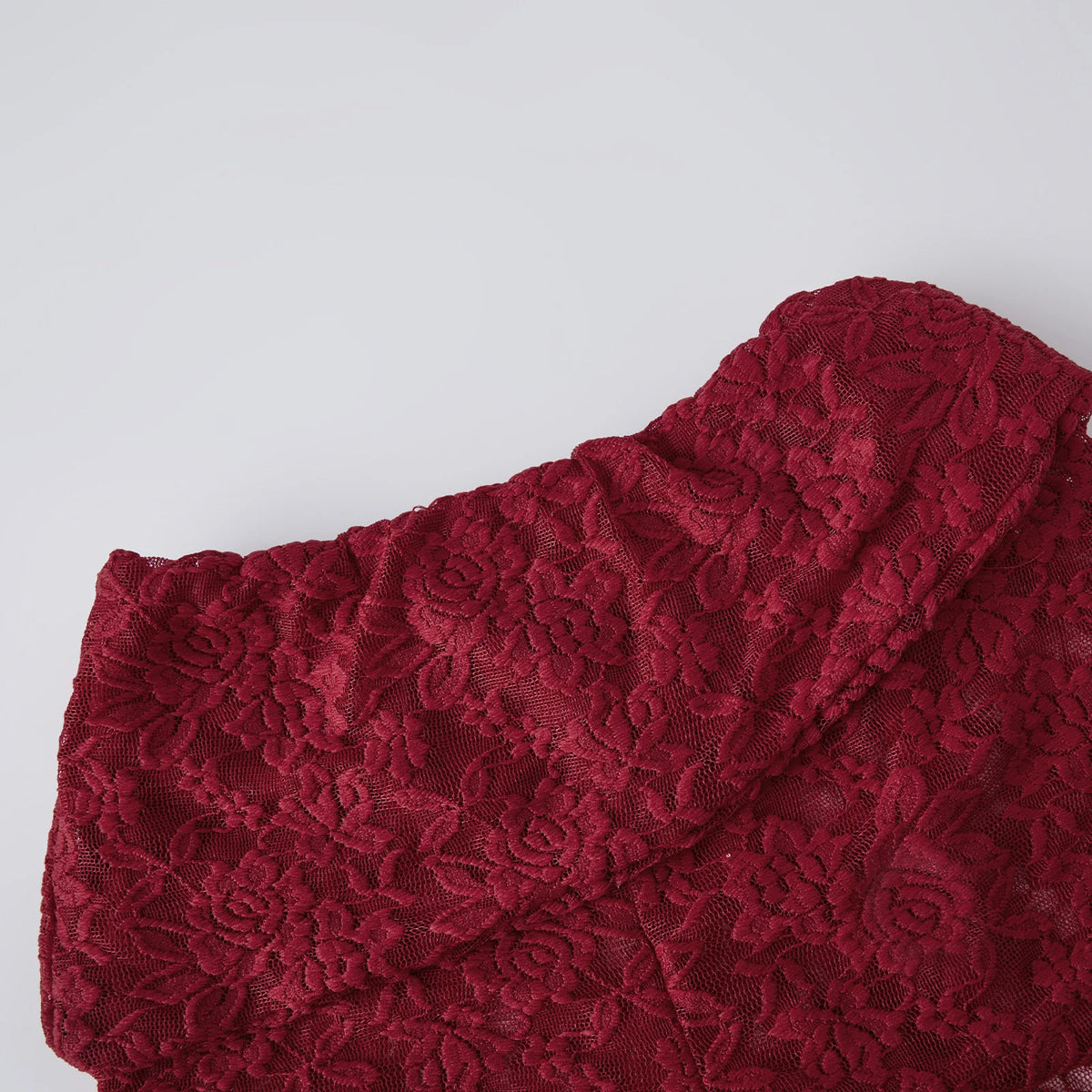 Sexy Sheer Red Floral Lace Two Piece Outfit for Women Short Sleeve Crop Top + Mini Shorts Set Nightclub Party Sleepwear