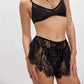 Women’s Solid Color Lace See Through Shorts Casual Elastic Waist Wide Leg Lingerie Shorts Summer Lounge Bottoms