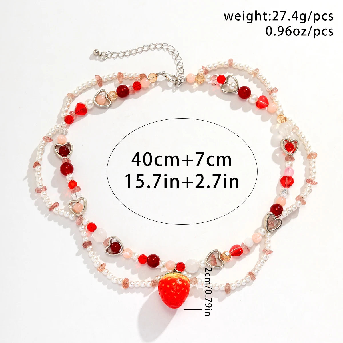 Kpop Sweet Imitation-Pearl Chain Strawberry Pendant Necklace for Women Wed Bridal Love Heart Choker Aesthetic Jewelry