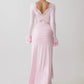 Women V‑Neck Lace Patchwork Sexy Maxi Dress Long Flare Sleeve Bodycon Mermaid Evening Dress  Party Wedding Guest Dress