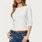 Women's Spring Summer T-Shirt Quarter Sleeve Round Neck Dots Print Slim Fit Tops Blouse Casual Daily Streetwear
