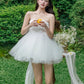 Puffy Hem Dress Women Feather Tassel Bow Decoration Sweet Style Fashion Summer Birthday Party Elegant Mini Bodycon