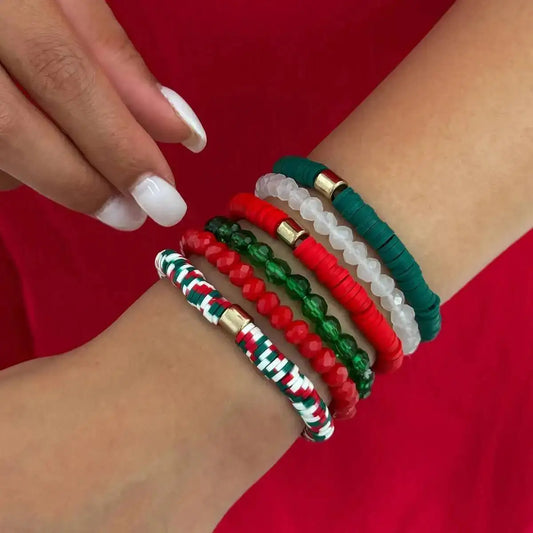 6Pcs/set Y2K Polymer Clay Stackable Bracelets Women Cute Charm Colored Adjustable Elastic Bangles Christmas Jewelry