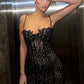 Jacquard Double Deck Dress Party Women Y2K Sexy Lace Spaghetti Strap Body-Shaping Nighclub Summer Trend Mini Bodycon