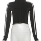 Zip Jacket Women Stripe Stretch Skinny Autumn Trend Sporty Simple Hottie Classic Streetwear Y2K Casual Hipster Coat