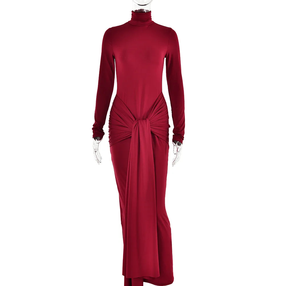 Turtleneck Long Sleeve Maxi Dress For Women Fashion Irregular Bodycon Long Dress Femme Temperament Evening Dress