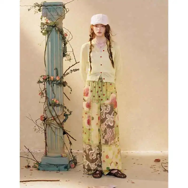 Women's V Neck Crop Knit Cardigan with Cartoon Embroidery, Casual Long Sleeve Knit Top, Sweet Preppy Style Outerwear