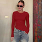 Crew Neck Long Sleeve Asymmetrical Tops Solid Color Tight Fitted T Shirts Fashion 2025 Fall Clothes Woman