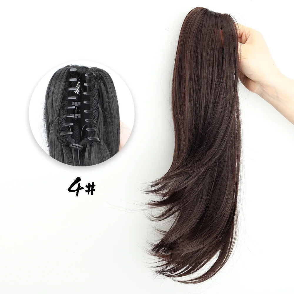 Synthetic Long Wavy Ponytail Hair Extensions Brown Black 18Inch Claw Clip Pony Hairpiece For Daily Use Hair Accessories
