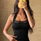 Lace Patchwork Vest Women Halter Low-Neck Skinny Sexy Midnight Hottie Classic Music Festival Elasticity Streetwear