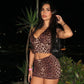Leopard Print 2 Piece Set Deep V Halter Crop Top and Mini Skirts Matching Sets Sexy Club Outfits Woman 2025