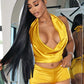 Sexy Satin 2 Piece Set Women Halter Backless Swing Collar Tank Tops+Shorts Matching Summer Hipster Clubwear Suits