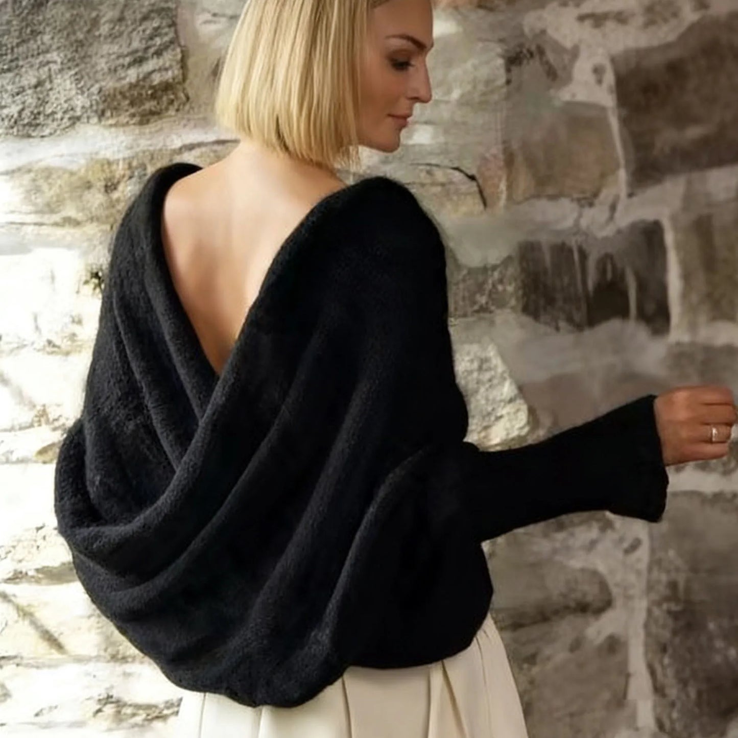 Knitted Shrug Cross Backless Sweater Casual Long Sleeve Off The Shoulder Top for Woman Clothing
