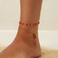 2Pcs/Set Boho Exquisite Red Cherry Pendant Anklet for Women Summer Beach Simple Metal Chain Ankle Barefoot Foot Jewelry