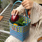 Colorful Checkered Woven Bucket Bag, Bohemian Handmade Tote Bag, Casual Summer Beach Bag for Women