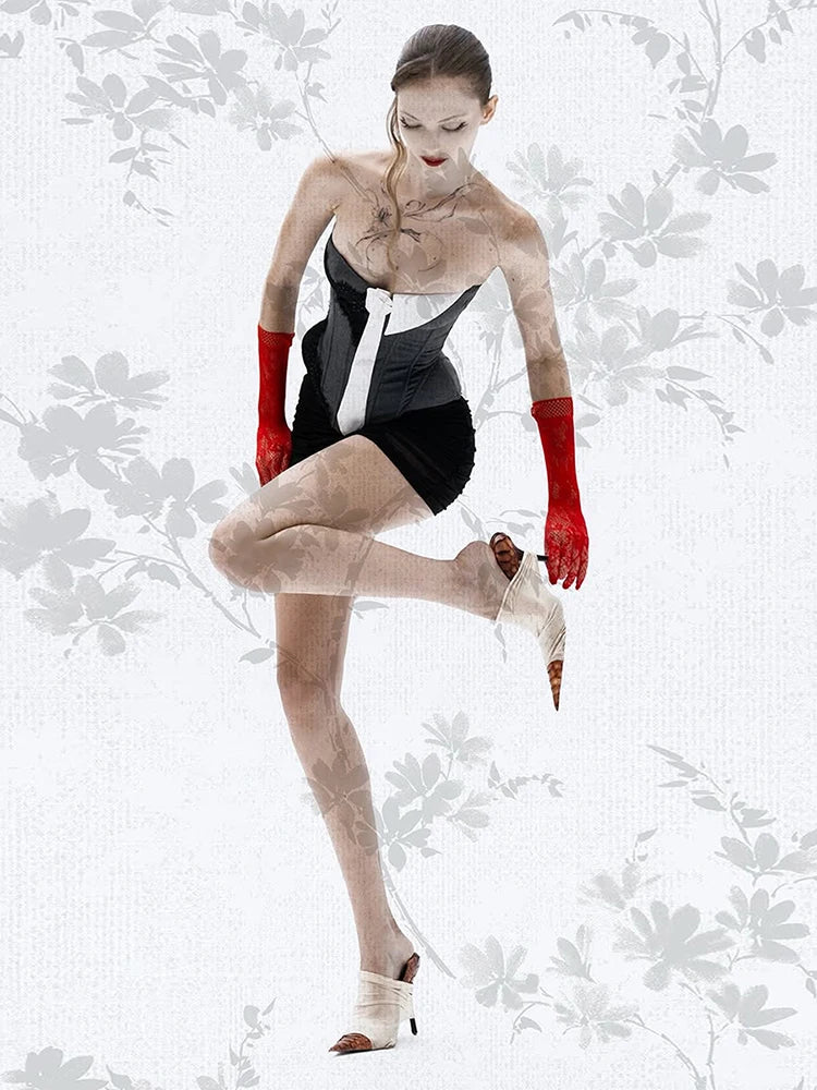 Sleeveless Fashion PU Patchwork Tank Top Women Sexy Trend Tie Irregular Hem Coquette Midnight Party Club Skinny Vests