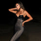 Leather Mesh Patchwork Black Long Party Dress Woman Elegant Sexy Sleeveless Fishtail Maxi Dresses