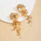 Exaggerated Gold Color Big Petal Flower Drop Earrings for Women Classic Metal Long Hanging Piercing Earrings Y2K Accessories New