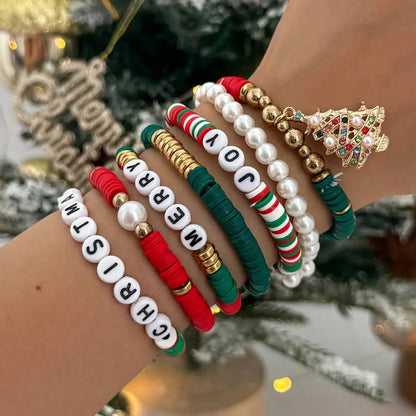 Christmas Tree Pendant Bracelet Set for Women, Colorful Rhinestones, Beaded Jewelry Gift, Merry Christmas, 7Pcs, 2026