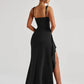 Black Backless Sexy Maxi Dress For Women Gown Spaghetti Strap Sleeveless Thigh High Split Club Evening Long Dress