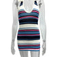 Crochet Stripe Patchwork Dress Women Halter Polo-Neck Backless Sleeveless Skinny Peach Hip Sexy Fashion Mini Bodycon