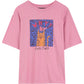 Cartoon Cat Print T-Shirt for Women, Cute Graphic Tee with Fun Text Detail, Casual Pink Summer Top for Daily Outfits
